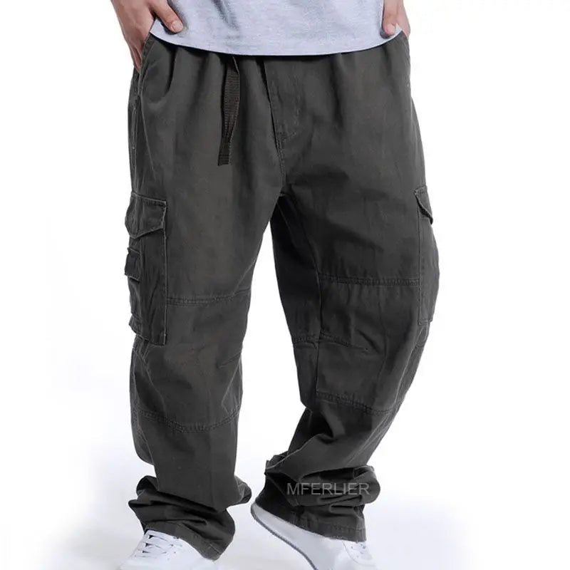 MFERLIER Loose Spring Summer Cargo Pants Men 5XL 6XL 7XL Plus Size Pants 4 Colors