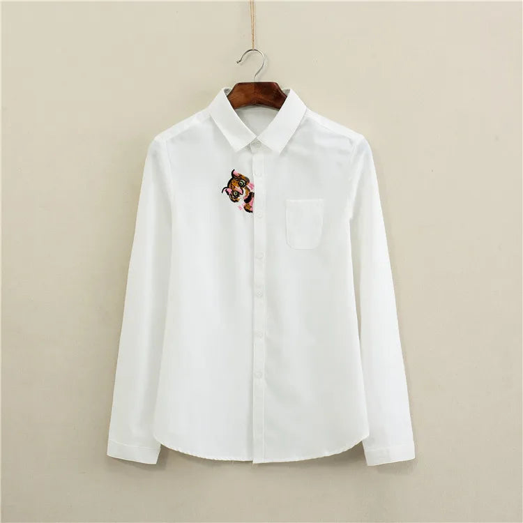 Brand Embroidery Women Blouses 2024 New Spring Women Long Sleeve Blouse Cotton Oxford Casual White Shirts Female Tops Clothing