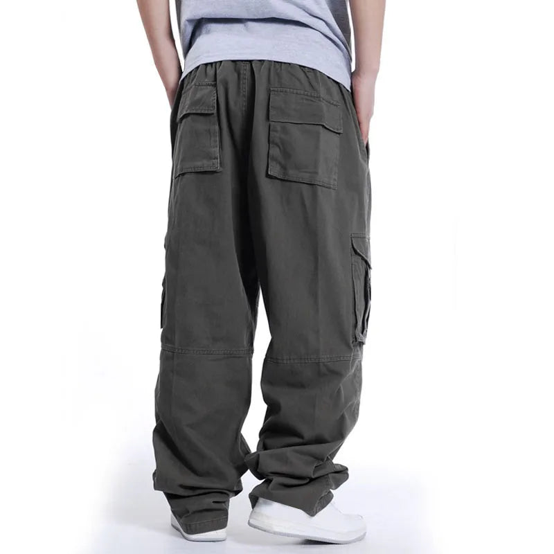 MFERLIER Loose Spring Summer Cargo Pants Men 5XL 6XL 7XL Plus Size Pants 4 Colors