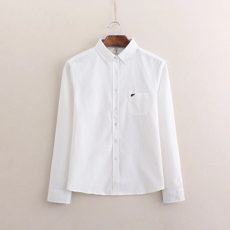 Brand Embroidery Women Blouses 2024 New Spring Women Long Sleeve Blouse Cotton Oxford Casual White Shirts Female Tops Clothing