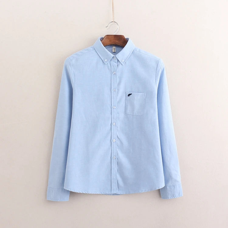 Brand Embroidery Women Blouses 2024 New Spring Women Long Sleeve Blouse Cotton Oxford Casual White Shirts Female Tops Clothing