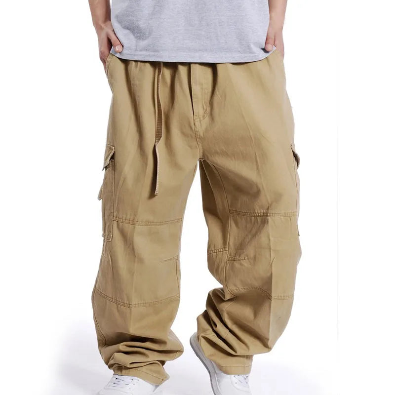 MFERLIER Loose Spring Summer Cargo Pants Men 5XL 6XL 7XL Plus Size Pants 4 Colors
