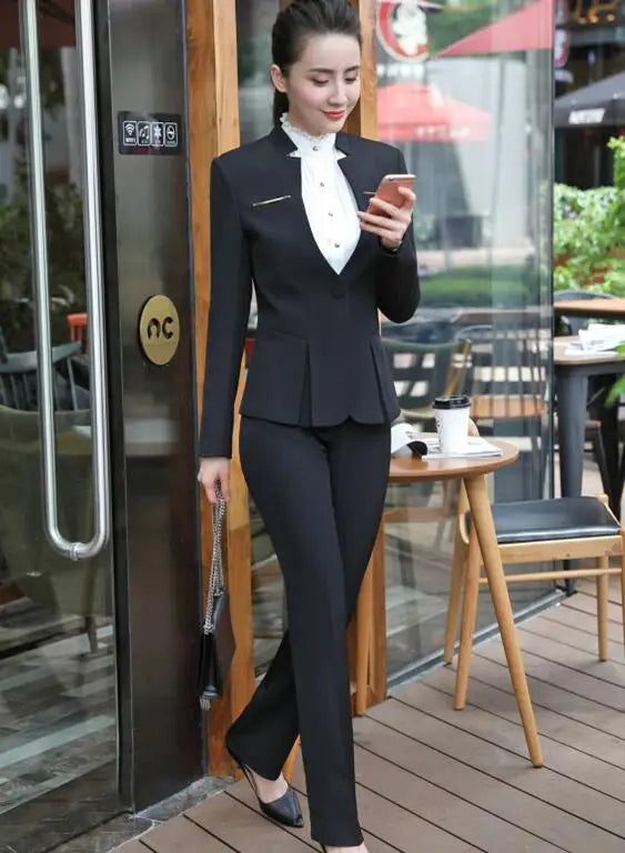 Naviu New Fashion High Quality Ensemble Femme 2 Pièces Pant Suits For Women Clothes Office Lady Formal Work Wear Uniform