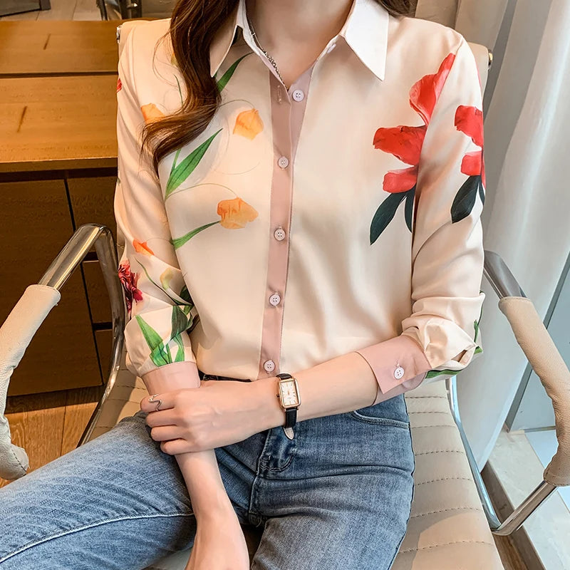Fashion ladies shirts New elegant Women Blouses Long Sleeve Button-Down Tops blusa mujer