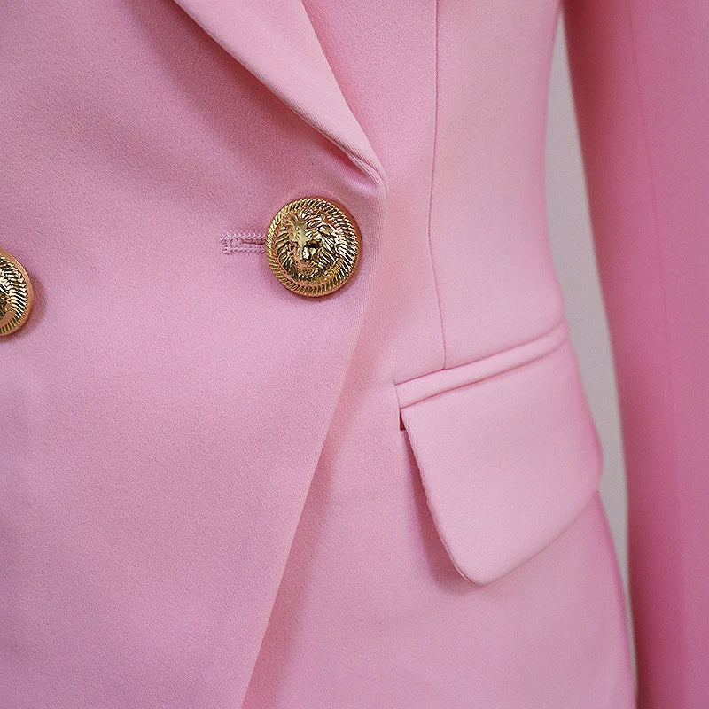 HIGH STREET 2024 Classic Designer Blazer Jacket Women's Slim Fitting Metal Lion Buttons Double Breasted Blazer