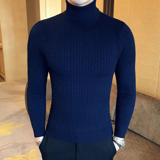 Brand Men Turtleneck Sweaters and Pullovers 2025 New Fashion Knitted Sweater Winter Men Pullover Homme Wool Casual Solid Clothes