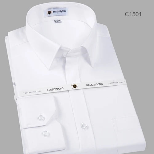 Mercerized Cotton Square Collar Solid Men's Dress Shirts Long Sleeve Slim Fit Anti Wrinkle Easy Care High Quality Clothing