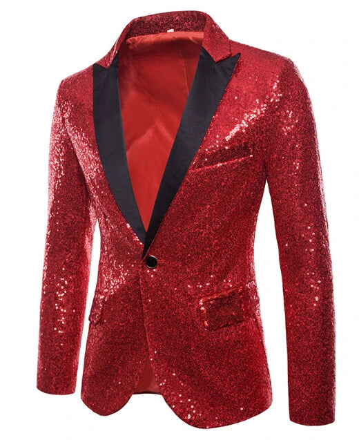 Men Glitters Suit Jackets Sequins Party Button Dance Bling Coats Wedding Party Men Blazer Gentleman Formal Suit Plus Size 2XL
