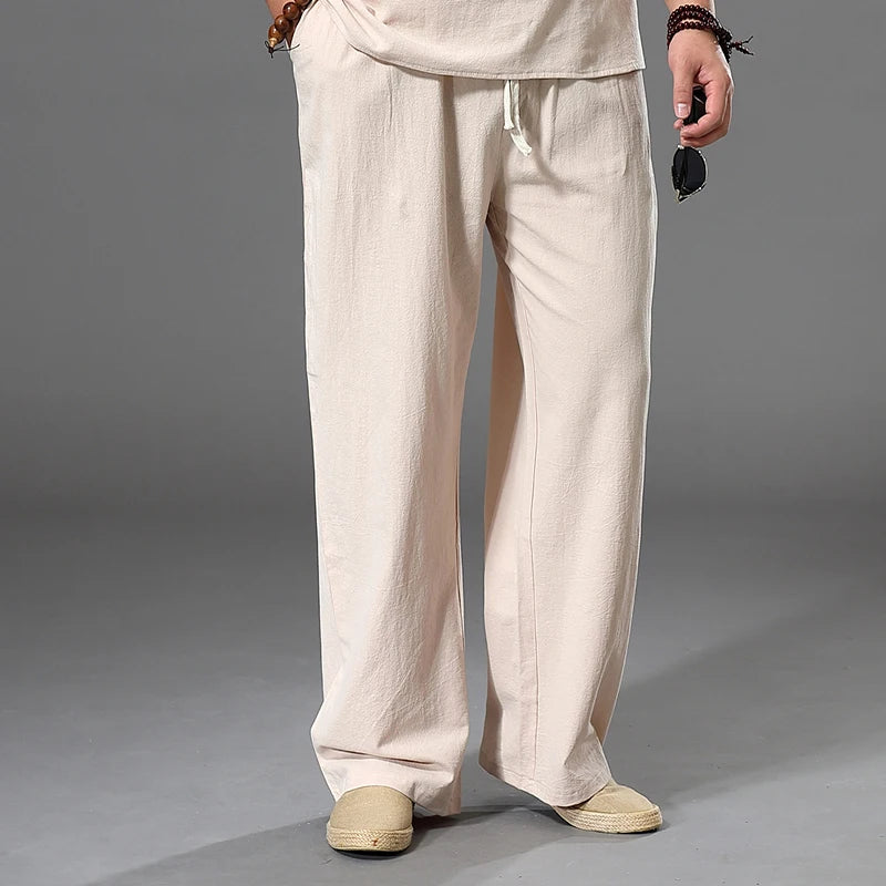 Summer Spring Men Cotton linen Pants japan style Large Size 8XL 10XL 12XL Wide Leg Pants Oversized Trousers Male Loose Pants 58