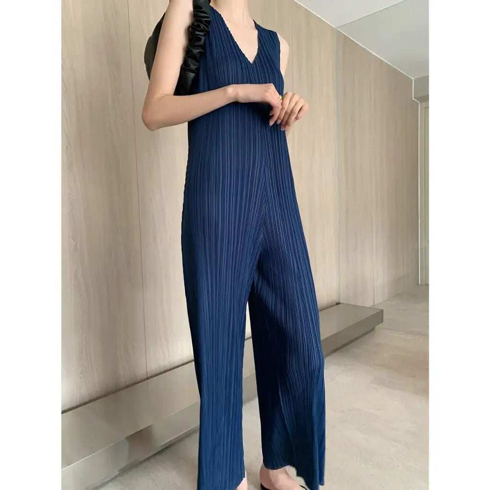 Miyake Pleated Jumpsuit Spring Summer New Clothes Korean Fashion Women Matte fashionable Pleated Jumpsuit Body Women Clothing