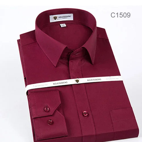 Mercerized Cotton Square Collar Solid Men's Dress Shirts Long Sleeve Slim Fit Anti Wrinkle Easy Care High Quality Clothing