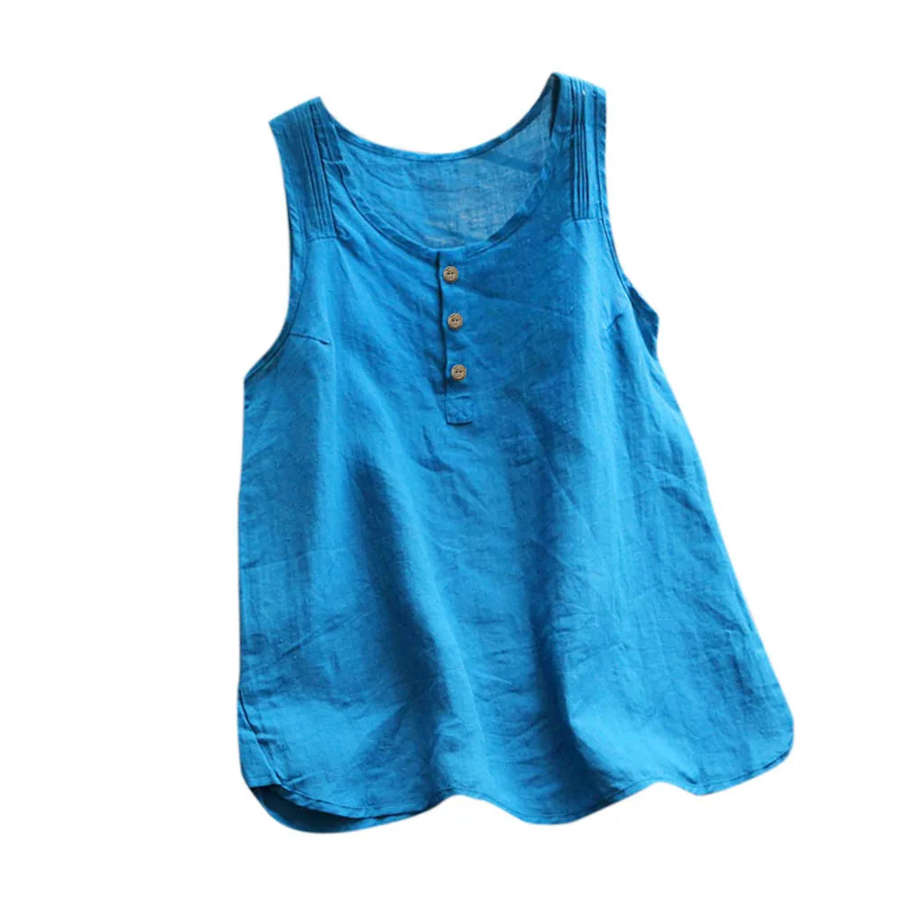 Womens Plus Size Sleeveless Cotton Linen Tops And Blouses Vintage Solid Color Loose Tuinc Casual Shirts Lady Summer Vest Blusas