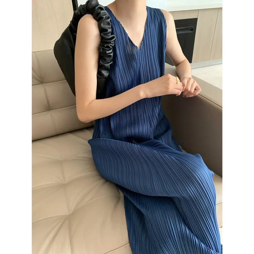 Miyake Pleated Jumpsuit Spring Summer New Clothes Korean Fashion Women Matte fashionable Pleated Jumpsuit Body Women Clothing