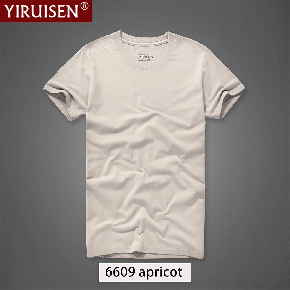 O-Neck Solid Men's T-Shirt YiRuiSen Vintage 100% Cotton Fashion Homme Men Top Tees Casual Clothing Top Quality Soft Short Sleeve