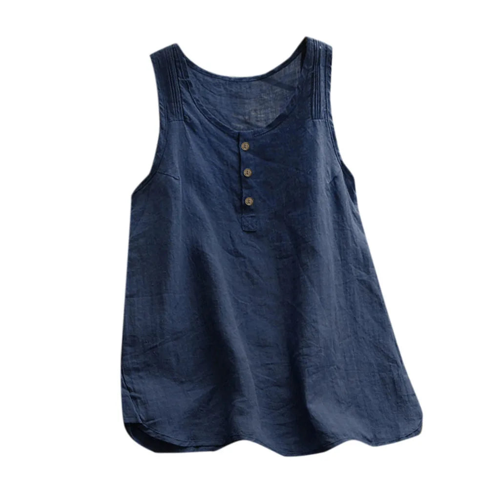 Womens Plus Size Sleeveless Cotton Linen Tops And Blouses Vintage Solid Color Loose Tuinc Casual Shirts Lady Summer Vest Blusas