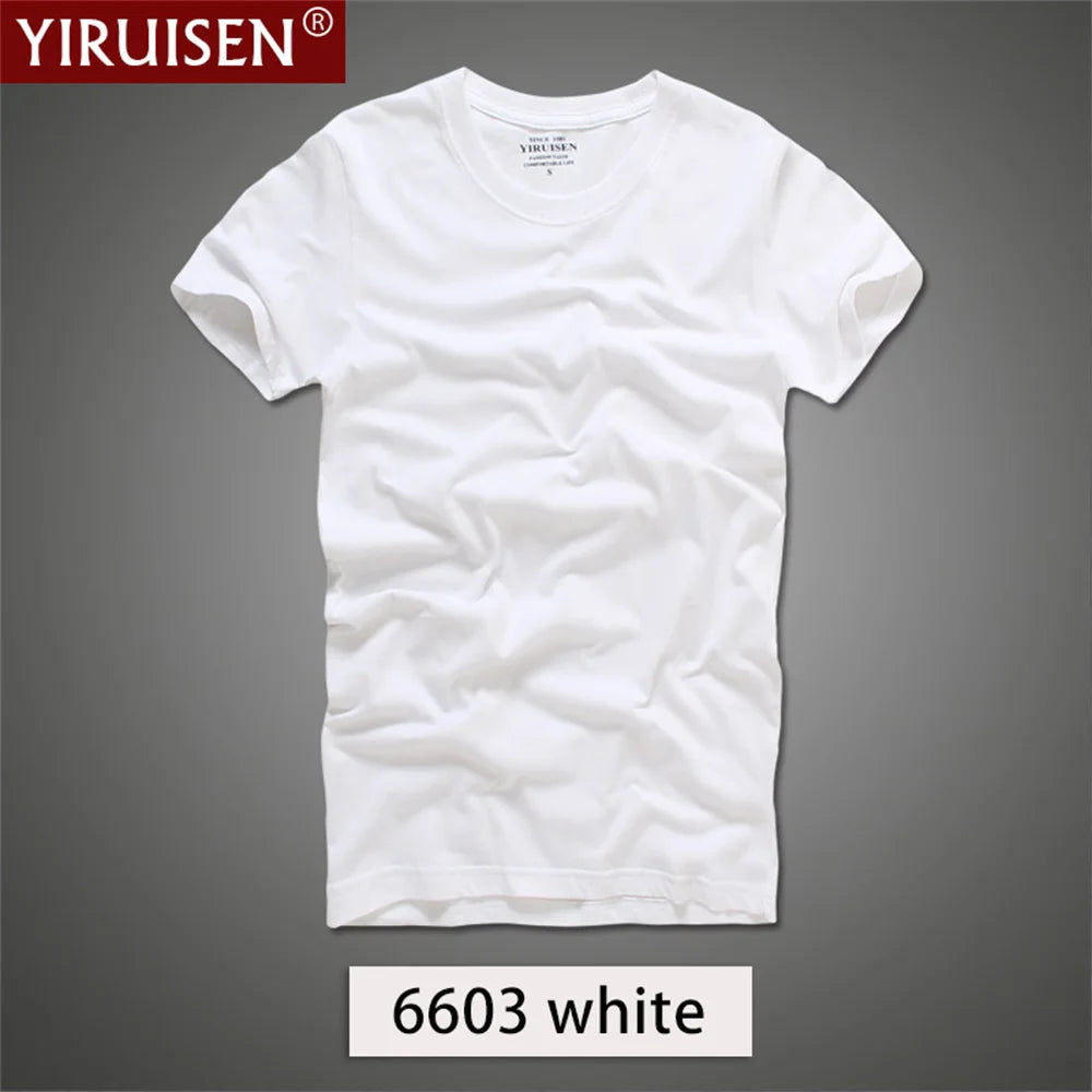 O-Neck Solid Men's T-Shirt YiRuiSen Vintage 100% Cotton Fashion Homme Men Top Tees Casual Clothing Top Quality Soft Short Sleeve