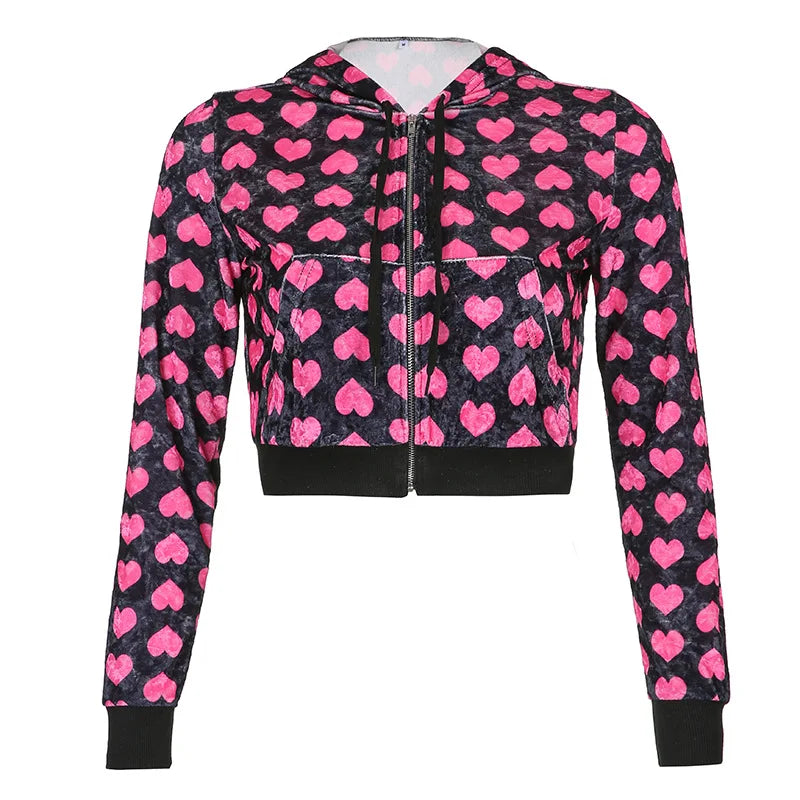 Y2K Brandy Jennifers Body Heart Jacket Tracksuit Women's Cute Hoodie Velvet Kawaii Zip up Outerwear Streetwear Sweatshirt