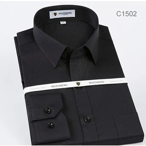 Mercerized Cotton Square Collar Solid Men's Dress Shirts Long Sleeve Slim Fit Anti Wrinkle Easy Care High Quality Clothing
