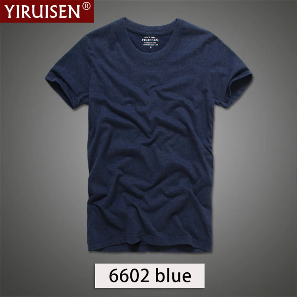 O-Neck Solid Men's T-Shirt YiRuiSen Vintage 100% Cotton Fashion Homme Men Top Tees Casual Clothing Top Quality Soft Short Sleeve