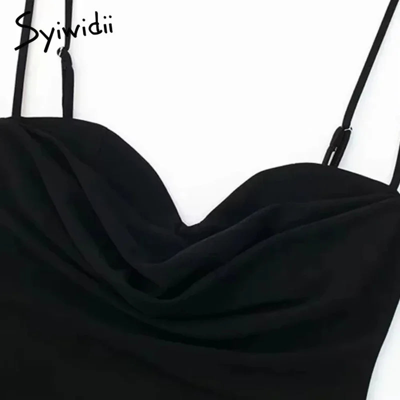 Syiwidii Women Bodysuits Fashion with Sweetheart Neck Draped Vintage Backless Zipper Thin Straps Female Playsuits Mujer 2025 New