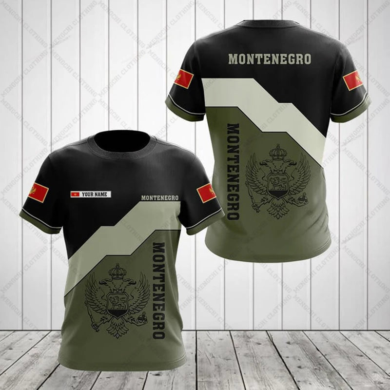 Montenegro Flag & Coat of Arms Graphic Tee Summer Casual Pullover Men's Fashion Loose T-shirts Boy Oversized Short Sleeves Tops