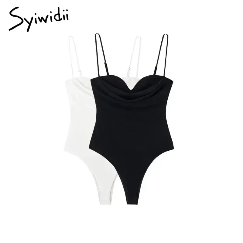 Syiwidii Women Bodysuits Fashion with Sweetheart Neck Draped Vintage Backless Zipper Thin Straps Female Playsuits Mujer 2025 New
