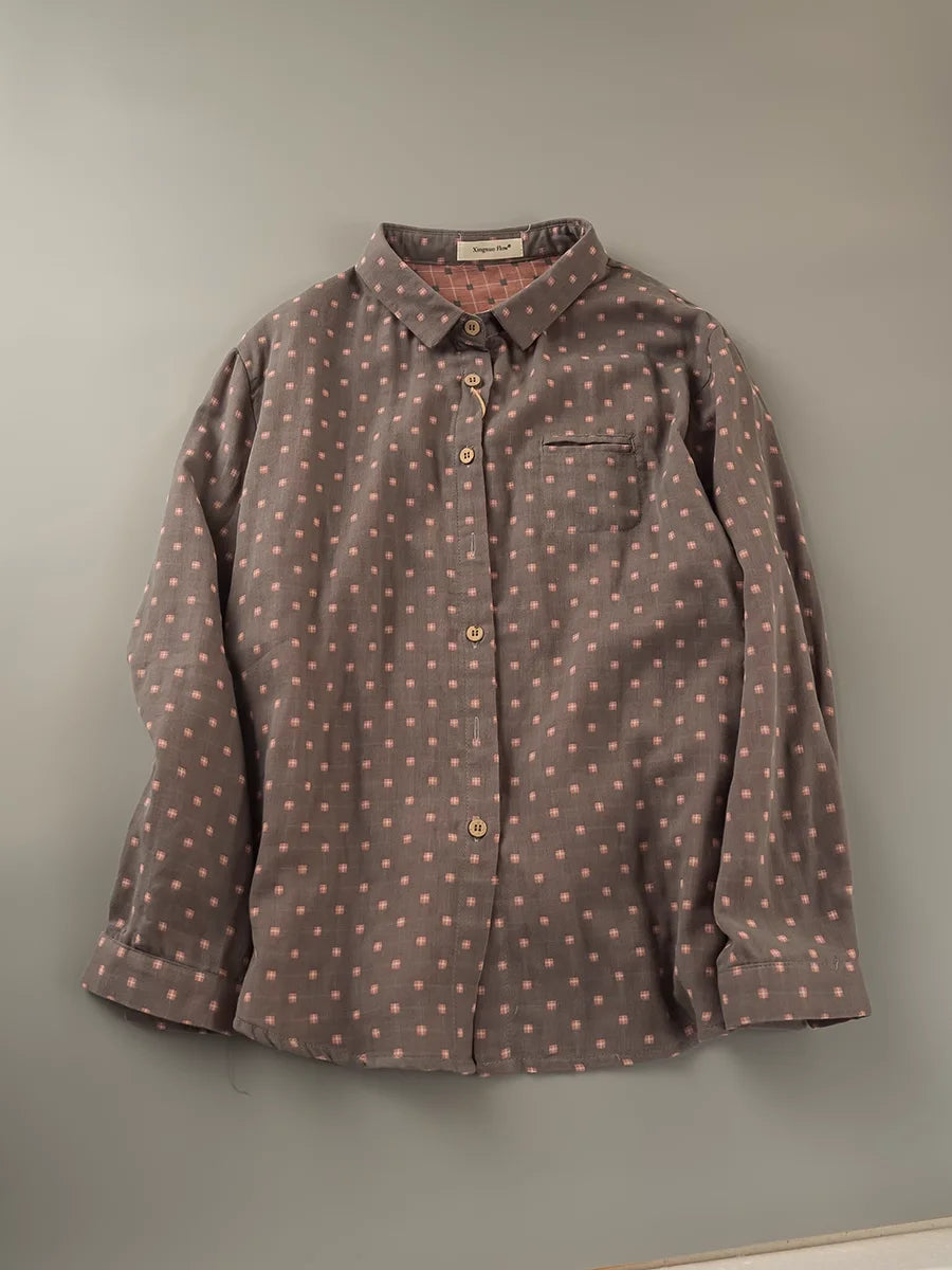 Plus Size Tops Double Layers Cotton Yarn Polka Dot Shirt Blouse Long Sleeve Tops Women Autumn Aesthetic Clothing Woman