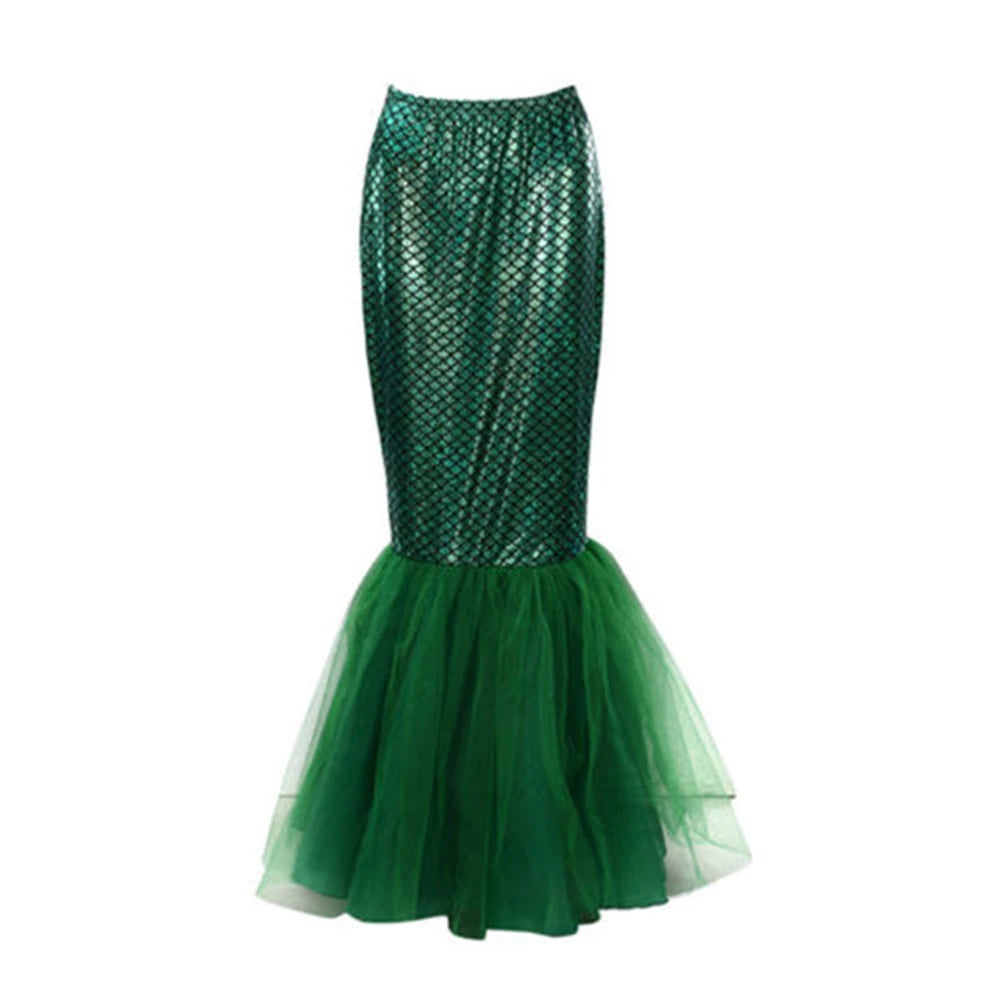 Women's Stage Performance Clothing Set, Strapless Mermaid Bra Tube Tops + Fish Scale Print Fishtail Skirt, S/M/L/XL/2XL
