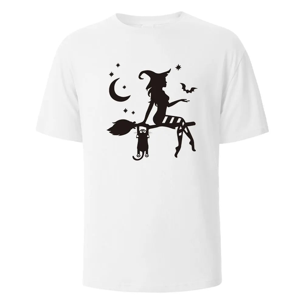 Witch Print t shirts 100% Cotton Summer Tees For Men Women Oversize Casual Tops t shirts