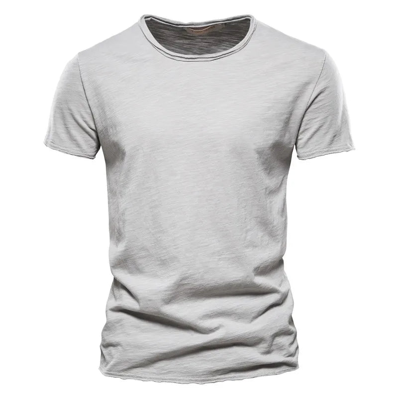 Men's T Shirt Pure Color Round Collar Short Sleeved Tops Tees High Quality Cotton Men T-Shirt Fashion Slim Man T Shirt For Men