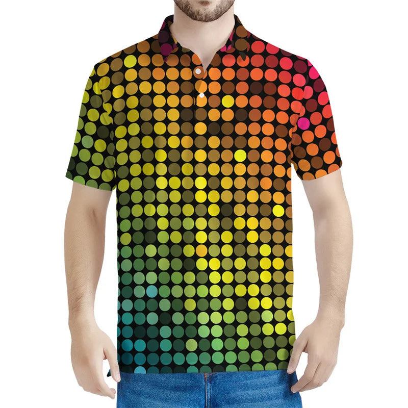 Vintage Colorful Disco Lights Graphic Polo Shirts Men 3d Printed T-shirt Summer Street Short Sleeves Y2k Tops Loose Tee Shirt