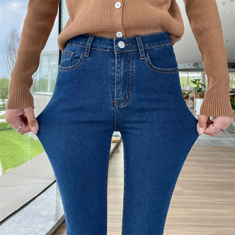 Women Stretch Jeans Lady Slim Skinny Pencil Jeans High Waist Vintage Pants Girls Leggings Straight Leg Korea Fashion Trousers