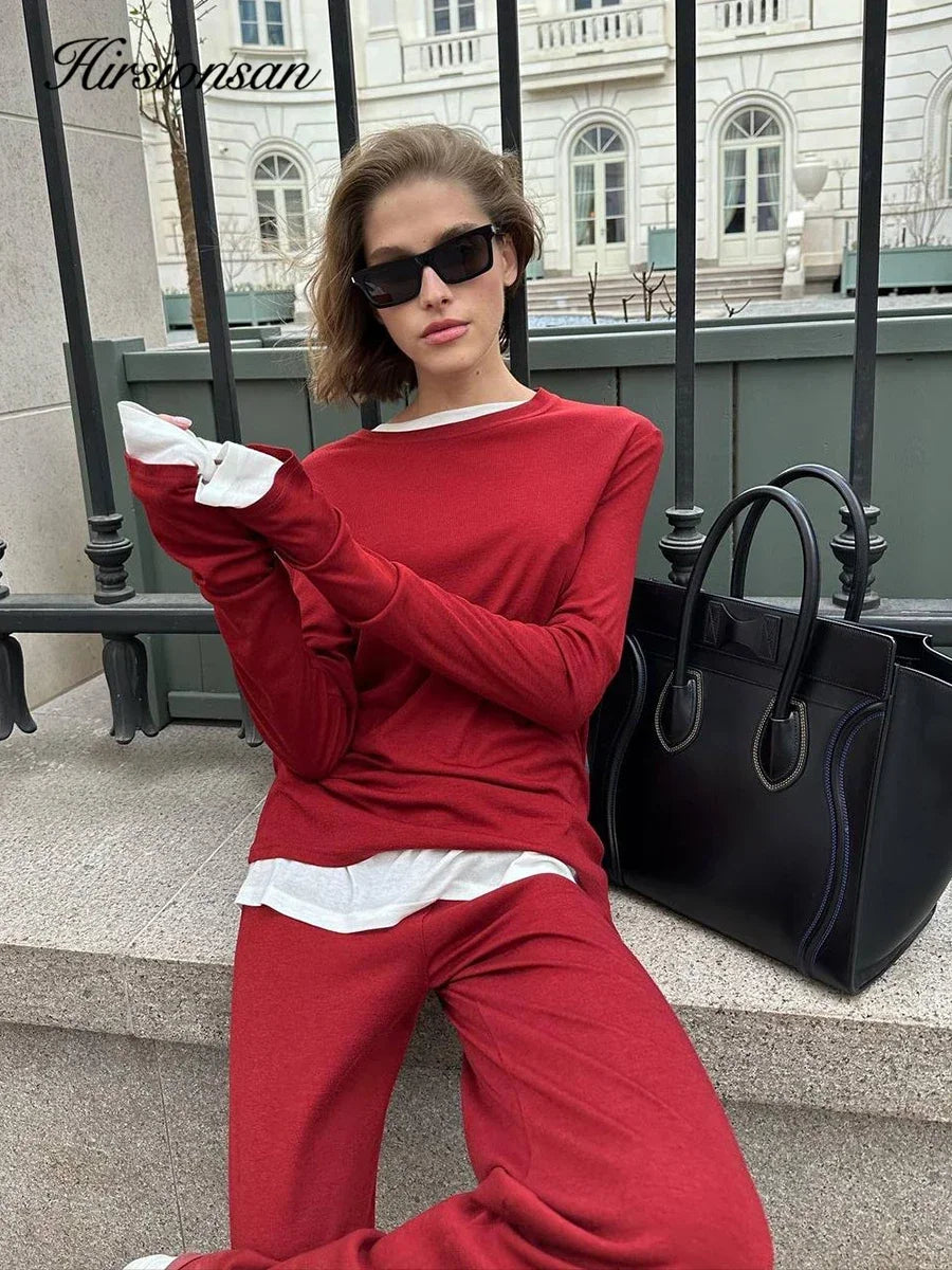 Hirsionsan Modal Soft Loose Sets Women 2025 Casual Two Pieces Long Sleeve T Shirts and High Waist Dresses Outfits Tracksuit