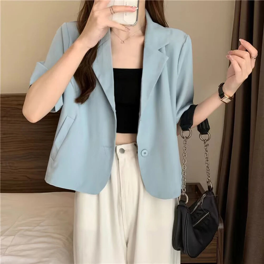 Summer Blazers Women Simple Leisure Loose Korean Style Youth Single Breasted Ladies Temperament Simple Fashion Classic