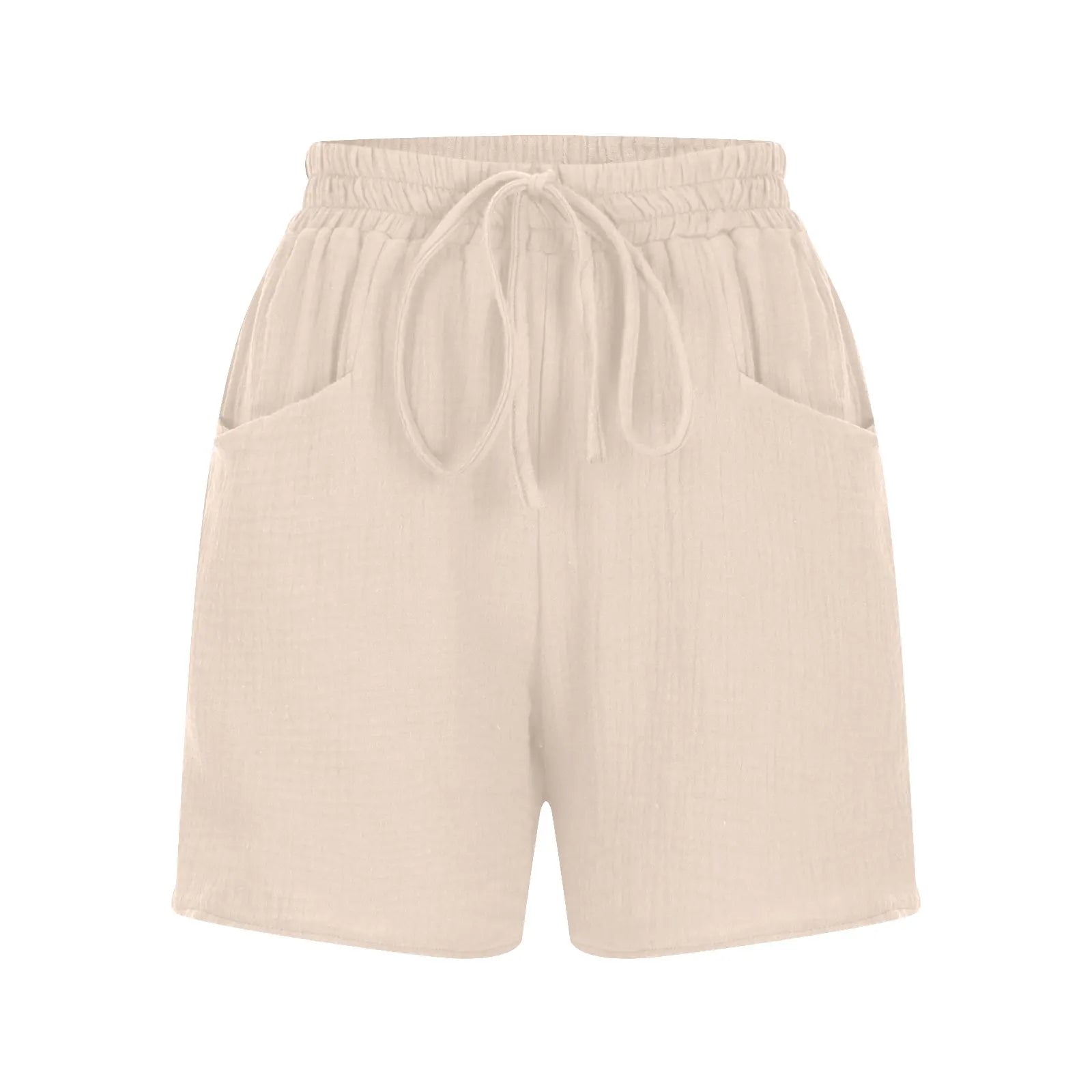Ladies casual loose cotton elastic waist lace-up shorts