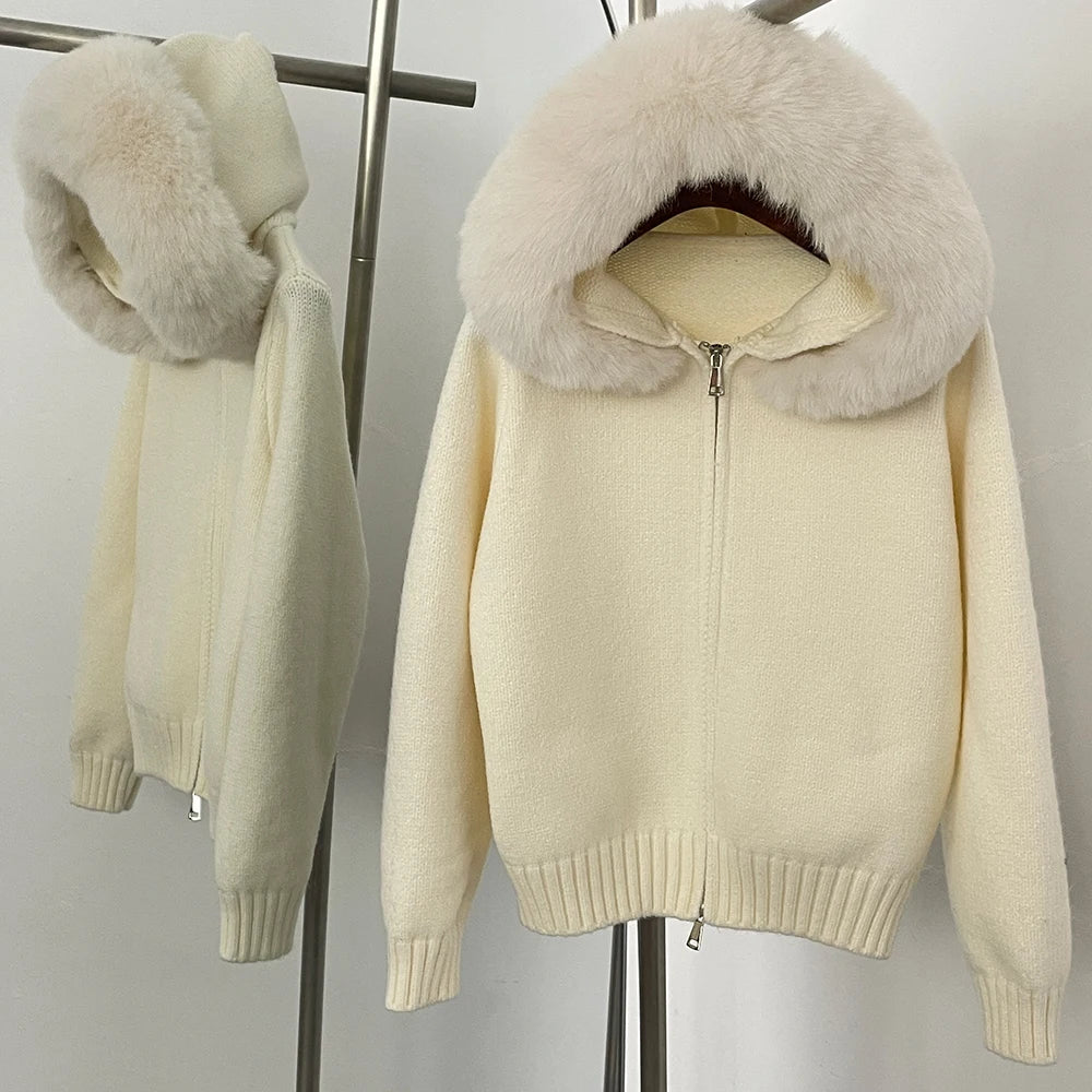 FURYOURSELF 2025 Autumn Winter Women's Short Knitted Sweater with Artificial Fur New Brazilian Best-selling Women's Cardigan