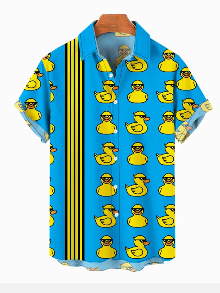 Unisex Men's Cosplay Shirts 3D Prints Splicing Cartoon Cute Duck Printing Short Sleeve Shirt Fashion Hawaiian Shirts For Men