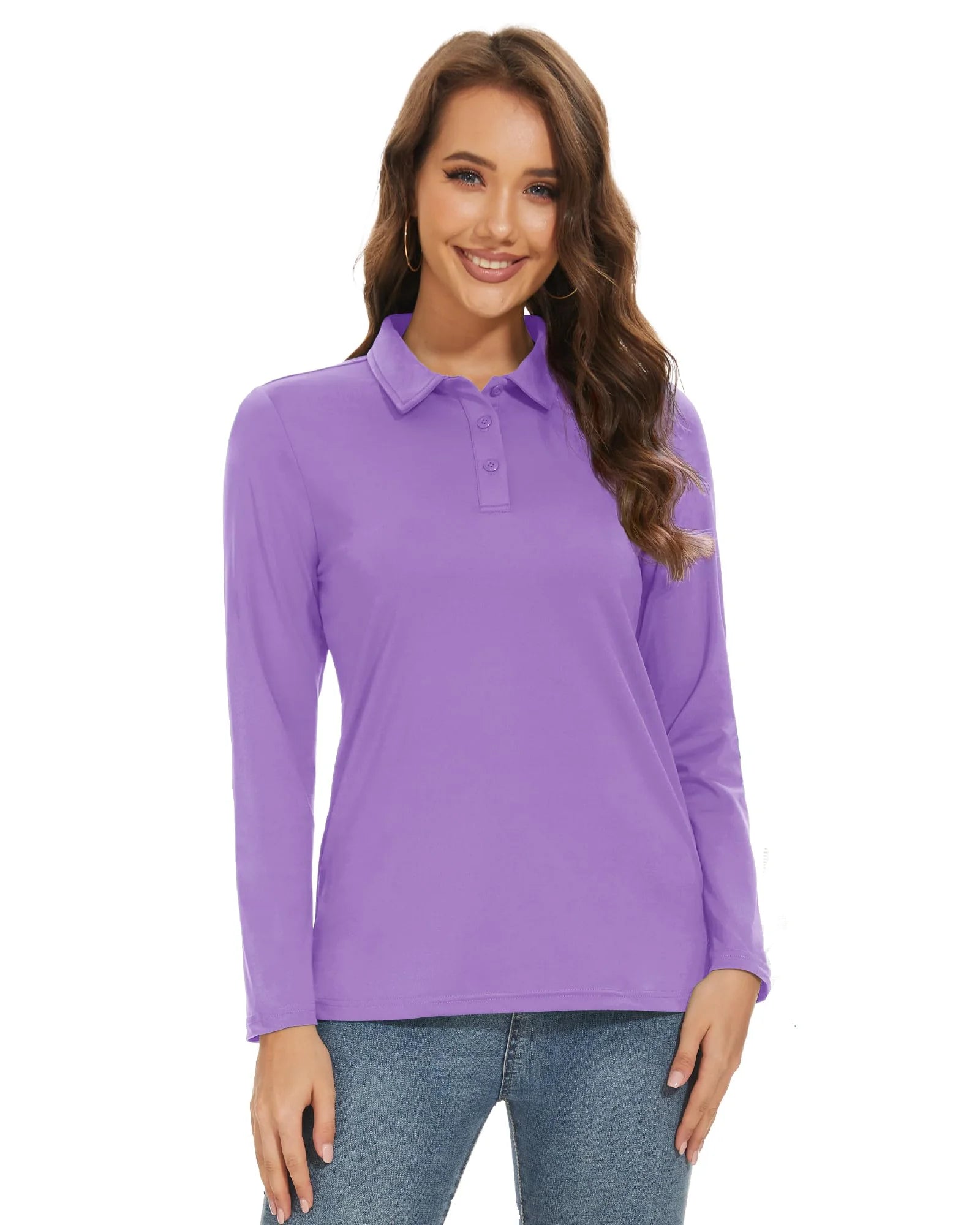 TACVASEN UPF 50+ Golf Polos Shirts Womens Quick Dry Long Sleeve Polo T-shirts Outdoor Traning Hiking T Shirt Pullover Tops