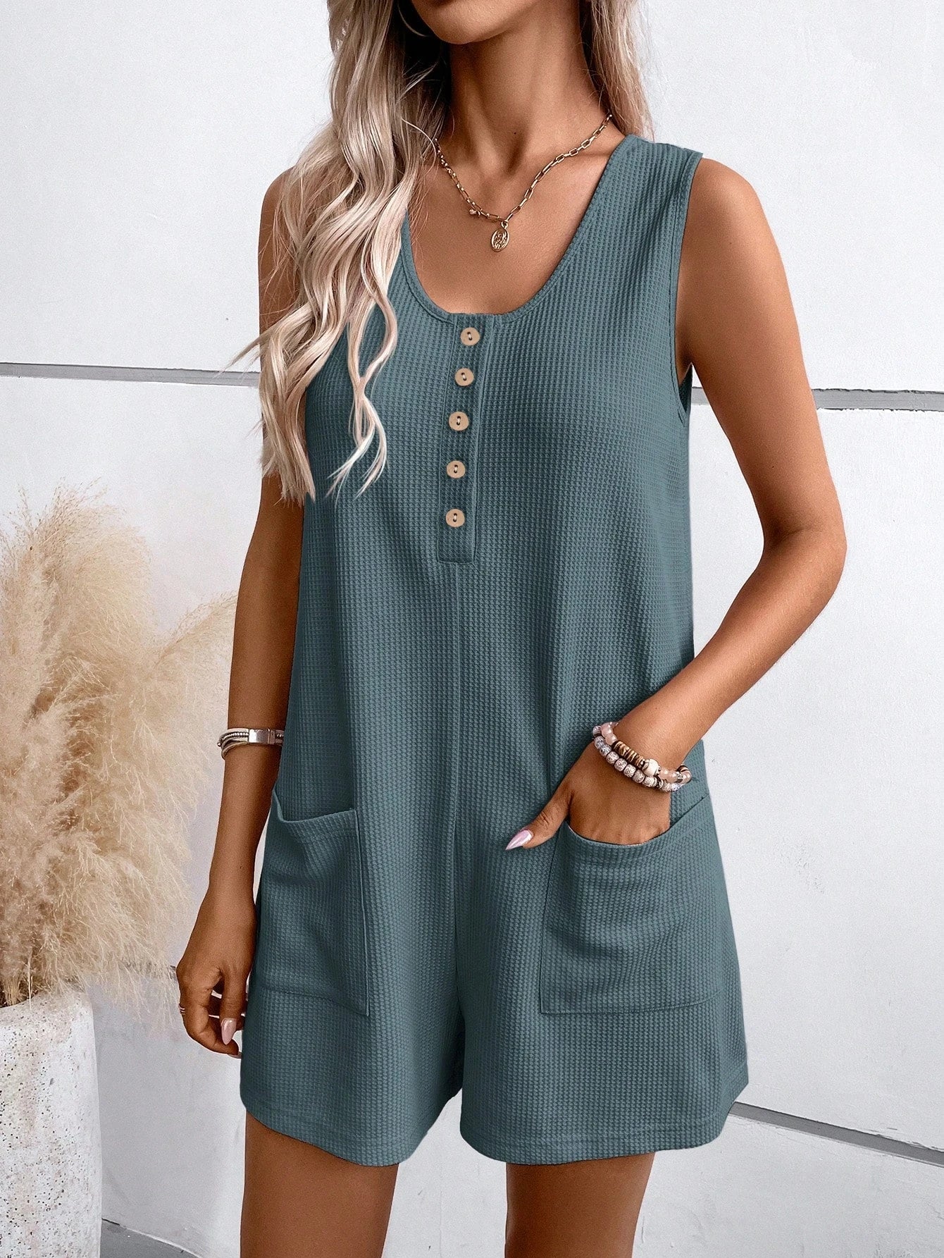 2024 Europe And The United States Summer New Cross-Border Women's Button-Down One-Piece Shorts Elegant Casual Temperament