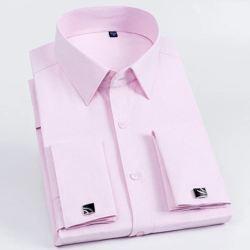 Men's French Cuff Dress Shirt Long Sleeve Slim Fit Tuxedo Shirts  with Cufflinks Poly/Cotton Double Button Collar