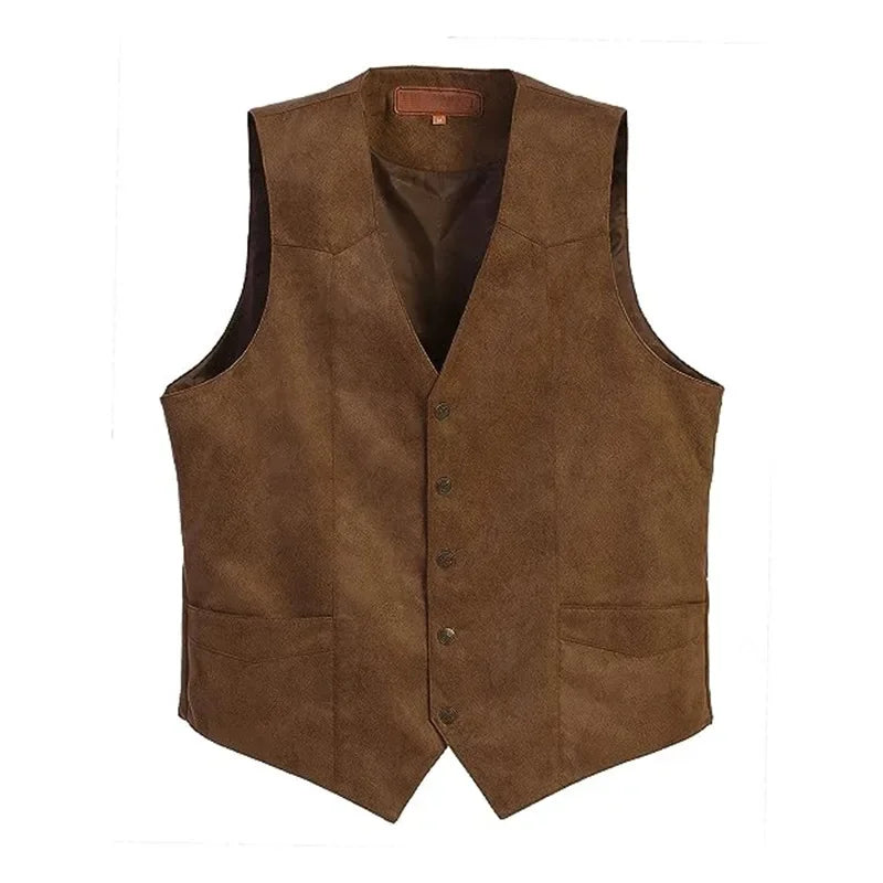 Men's New Suede V-neck Waistcoat Slim Business Dress Vintage Single-breasted Top