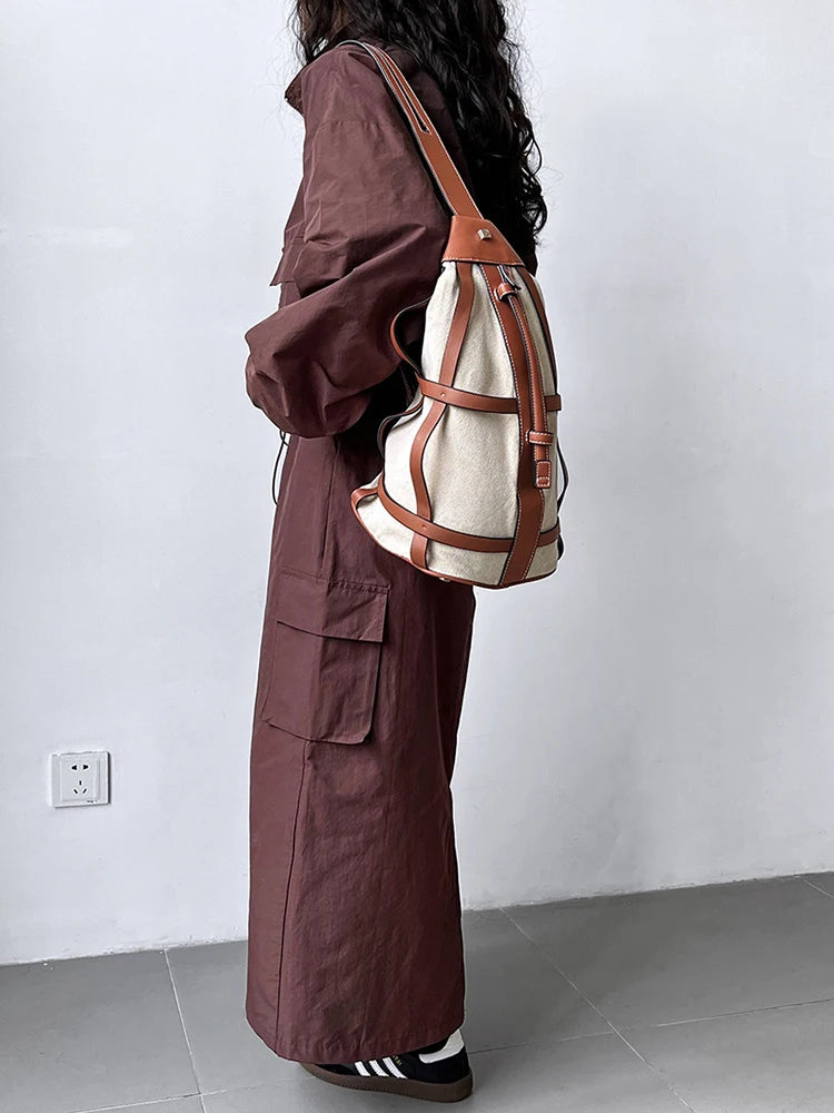 [EAM] Jacket Drawstring Big Size Half-body Skirt Two Pieces Suit New Stand Collar Women Fashion Spring Autumn 2025 1DH0976