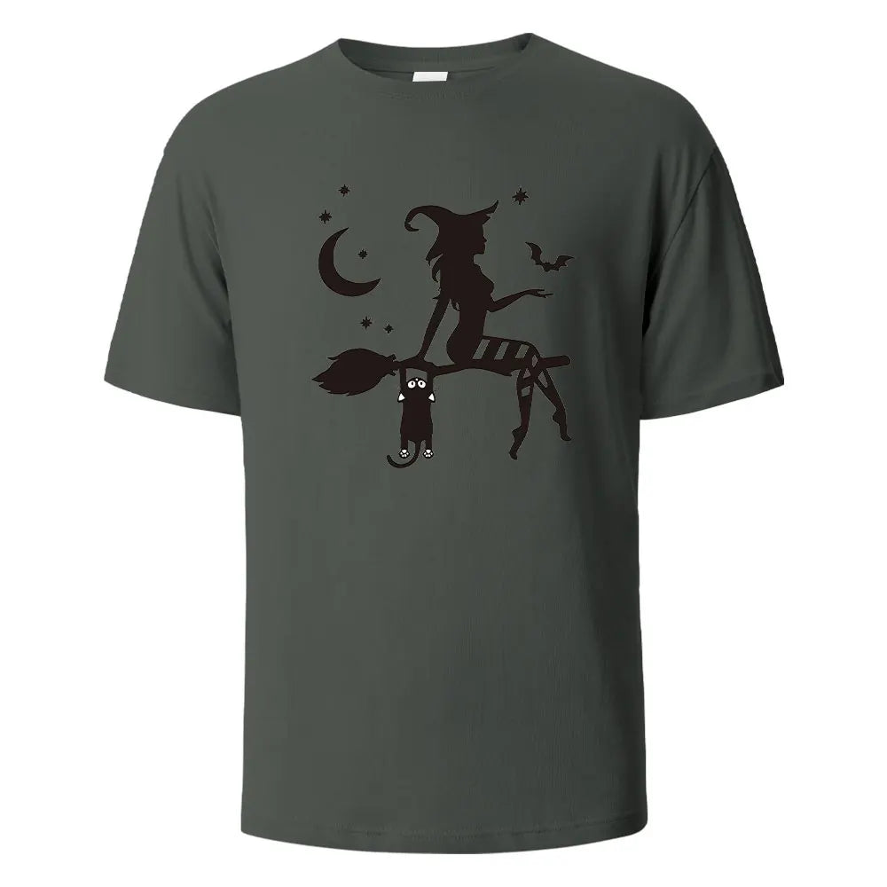 Witch Print t shirts 100% Cotton Summer Tees For Men Women Oversize Casual Tops t shirts