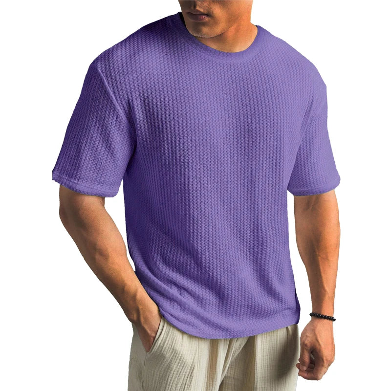 Solid Color Waffle T-shirts for Men Casual Brand Quality Short-sleeved Men's Tees New Summer Fashion Designer Tops Male