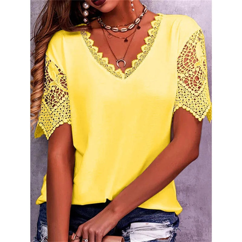 Summer Vintage Lace Trendy White Women Shirts Casual Elegant Chic Oversized Blouses Solid Color Streetwear Tops Women Clothing