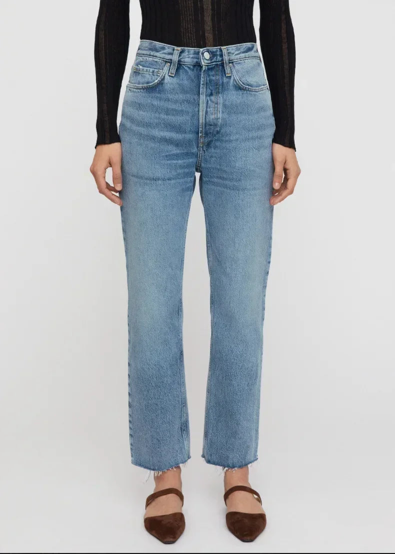 long Women Pants 2023 New Loose Twisted Nine Point Straight Jeans Women