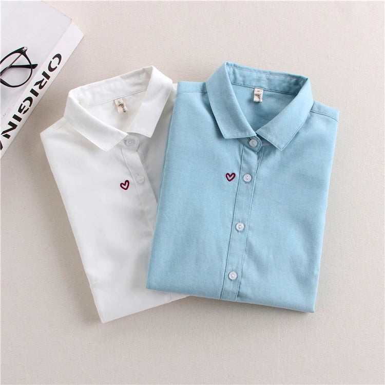 Brand Embroidery Women Blouses 2024 New Spring Women Long Sleeve Blouse Cotton Oxford Casual White Shirts Female Tops Clothing