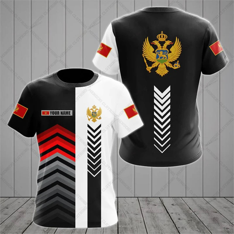 Montenegro Flag & Coat of Arms Graphic Tee Summer Casual Pullover Men's Fashion Loose T-shirts Boy Oversized Short Sleeves Tops