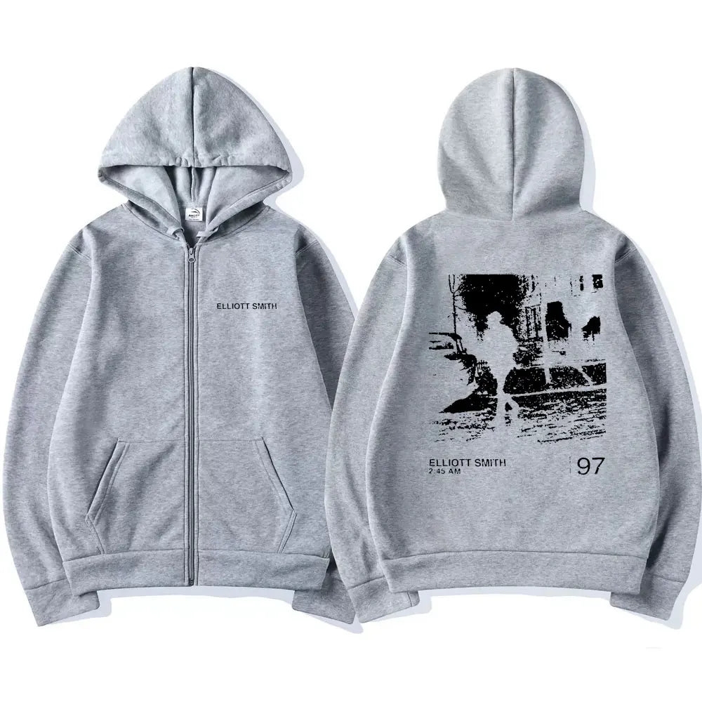 Elliott Smith Album Zipper Hoodie Men Women Casual Oversized Sweatshirts Unisex Hip Hop Zip Up Jacket Male Vintage Streetwear
