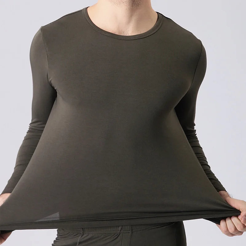 Breathable Bamboo Fiber T Shirt Men Long Sleeve Soft Black Autumn Clothes Solid Color Round Neck Tops Camiseta Hombre Fitness XL